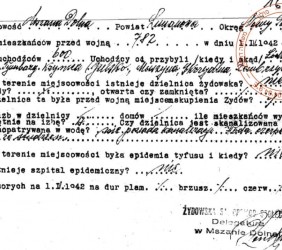 20. Fragment of the correspondence of the Jewish Self-Help (Samopomoc Żydowska) from the occupation, containing data on the pre-war number of Jewish residents of Mszana Dolna, estimated at 782 people. 