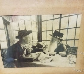 Samuel Weissberger with his father-in-law, Szaja Abusch,  during the Sukkot