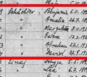 13. The Schächters from Mszana Dolna on the list of the people murdered on 19 August 1942. Among the names, there isn’t a person who could be identified as Mila Schächter, who seems to be in her teens in the 1931 photo. 