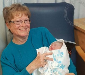 Shoshana Rosenberg with her tiny granddaughter, Gaya, born on April 11, 2021