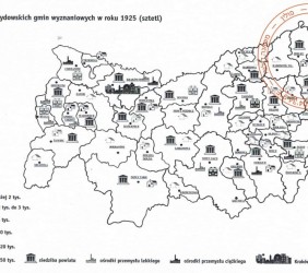 11. Mszana Dolna marked as a town which was one of the Jewish centers in Galicia, 1925; Jerzy Michalewicz i Wiesław Tyburowski, Żydowskie obwody metrykalne i gminy wyznaniowe w Galicji