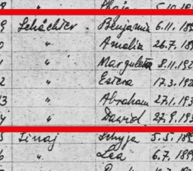 13. The Schächters from Mszana Dolna on the list of the people murdered on 19 August 1942. Among the names, there isn’t a person who could be identified as Mila Schächter, who seems to be in her teens in the 1931 photo. 